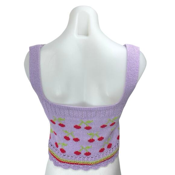 Zara Purple Cherry Floral Knit Long Sleeve Cardigan Sweater Tank 2 Pc Set Size S - Picture 5 of 7